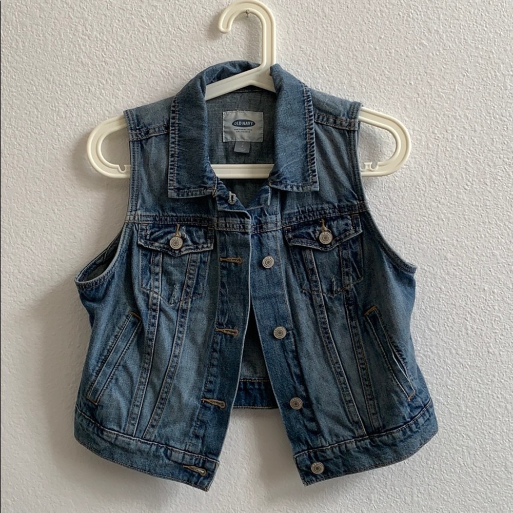 Old Navy Distressed Denim Vest Sz S Petite